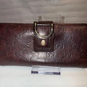 Gucci Dark Brown GG Guccisima Brown Leather Wallet